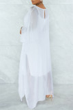 Белые модные повседневные однотонные прозрачные с круглым вырезом и длинным рукавом из двух частей