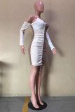 Coffee Fashion Sexy Patchwork Backless Fold V Neck Long Sleeve Dresses