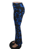 Moda azul casual estampa patchwork bota corte cintura alta alto falante estampa completa bottoms
