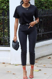 Черные модные повседневные однотонные базовые джинсы с высокой талией