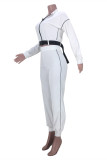 クリームホワイトファッションカジュアルソリッドパッチワークジッパーカラー長袖XNUMX枚
