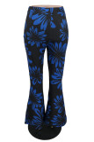 Pantalones con estampado informal y estampado de bota con corte de bota y altavoz de cintura alta con estampado completo azul