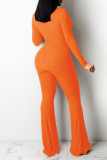 Orange Sexy Casual Solid Bandage Ausgehöhlter V-Ausschnitt Regular Jumpsuits