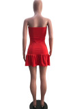 Red Sexy Solid Patchwork Strapless A Line Dresses