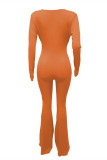 オレンジ セクシー カジュアル ソリッド 包帯 中空 V ネック レギュラー ジャンプスーツ