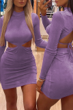 Фиолетовые сексуальные сплошные выдолбленные платья с юбкой-карандашом на половину водолазки