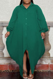 Vert mode élégante solide patchwork col rabattu robe irrégulière robes de grande taille