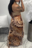 Gult Mode Casual Print Leopard Tofs Vanlig kjol med hög midja