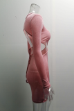 Розовые сексуальные сплошные выдолбленные платья с юбкой-карандашом на половину водолазки