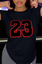 Camisetas de cuello redondo con estampado de ropa deportiva casual negra