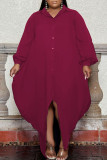 Burgund Fashion Elegant Solid Patchwork Umlegekragen Unregelmäßiges Kleid Plus Size Kleider