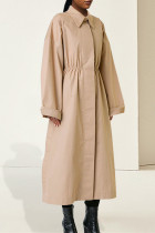 Модные повседневные однотонные платья трапециевидной формы с отложным воротником и длинным рукавом цвета хаки