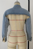 Ljus färg Mode Casual Patchwork-kedjor Turndown-krage Långärmad vanlig jeansjacka