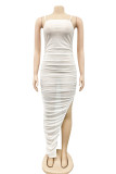 White Sexy Solid See-through Backless Slit Spaghetti Strap Mesh Dress