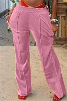 Розовые модные повседневные однотонные базовые однотонные брюки со средней посадкой стандартного размера