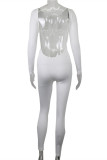 White Sexy Casual Solid Backless O Neck Skinny Jumpsuits