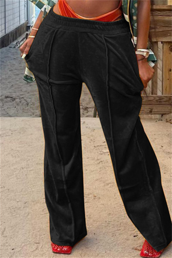 Negro moda casual sólido básico regular cintura media convencional color sólido parte inferior