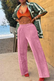 Pink Fashion Casual Solid Basic Regular Mittlere Taille Konventionelle einfarbige Unterteile
