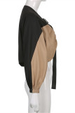 Khaki Fashion Casual Patchwork Cardigan Outerwear
