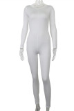 Witte sexy casual effen rugloze skinny jumpsuits met O-hals
