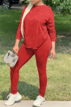 Красный Модный повседневный принт с круглым вырезом и длинным рукавом из двух частей