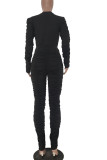 Black Casual Solid Patchwork Fold O Neck Long Sleeve Two Pieces
