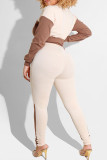 Brownness Fashion Casual Patchwork Cardigan Pantaloni Colletto Turndown Manica Lunga Due Pezzi