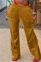 Yellow Fashion Casual Solid Basic Regular Mid Waist Conventional Solid Color Bottoms