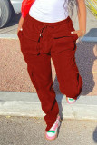 Brown Street Pantalones rectos de patchwork lisos con bolsillo y cintura alta rectos