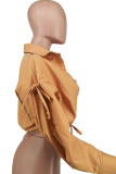Yellow Casual Solid Patchwork Buckle Turndown Collar Tops