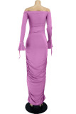 Фиолетовые модные сексуальные однотонные платья с открытыми плечами и длинными рукавами