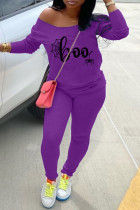 Фиолетовый модный повседневный принт с основным косым воротником и длинным рукавом из двух частей