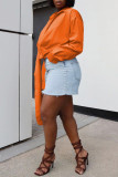 Orange Fashion Casual Solid Bandage Turndown Collar Tops
