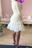 Vita Mode Casual Solid Patchwork Turtleneck långärmade klänningar