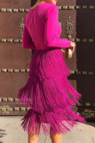 Vestidos de falda lápiz con cuello en V y borlas sólidas elegantes sexys de color rojo rosa