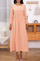 Orange Pink Casual Elegant Solid Patchwork O Neck A Line Dresses