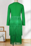 Зеленые сексуальные элегантные однотонные платья-юбки-карандаши с V-образным вырезом и кисточками в стиле пэчворк