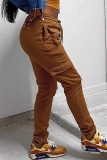 Brown Street Pantalones rectos de patchwork lisos con bolsillo y cintura alta rectos