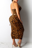 Fluoreszierendes Grün Sexy Fashion Leopard Print Strapskleid (Ohne Taillenkette)