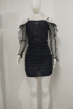 Black Fashion Sexy See-through Backless Spaghetti Strap Sleeveless Dress