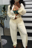 クリームホワイトファッションカジュアルソリッドカーディガンパンツターンダウンカラー長袖ツーピース