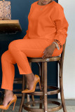 Arancione Moda Casual Lettera Ricamo Tinta Unita O Collo Manica Lunga Due Pezzi