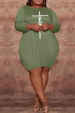 Verde Moda Casual Estampado Básico O Cuello Manga Larga Tallas Grandes Vestidos