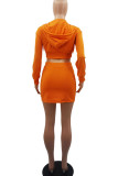 Tangerine Casual Solid Patchwork Zipper Hooded Collar Long Sleeve Two Pieces