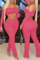 Розово-красная модная сексуальная однотонная спинка с открытыми плечами с длинным рукавом из двух частей