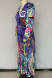 Прямые платья больших размеров с цветным принтом в стиле пэчворк и V-образным вырезом (без пояса)