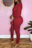 Macacão vermelho fashion casual básico sólido com decote em V