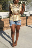 Gold Fashion Sexy Ruffled Sleeveless Top