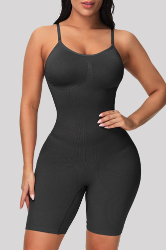 Black Sexy Sportswear Solid Backless Spaghetti Strap Skinny Romper