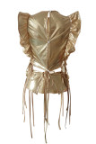 Gold Fashion Sexy Ruffled Sleeveless Top